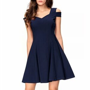 Fashion Nova Blue Pleated Cold Shoulder Mini Dress